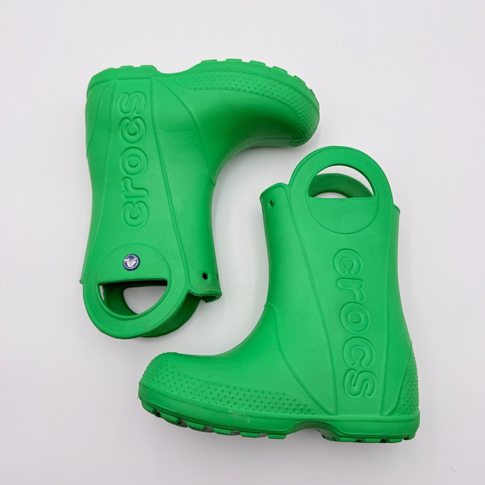 Crocs Rain Boot Handle It Kids J1 Green Waterproof Lightweight Outdoors School - Picture 5 of 9